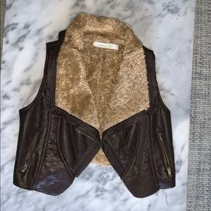 Faux Suede & Sherpa Lined Biker Style Brown Vest